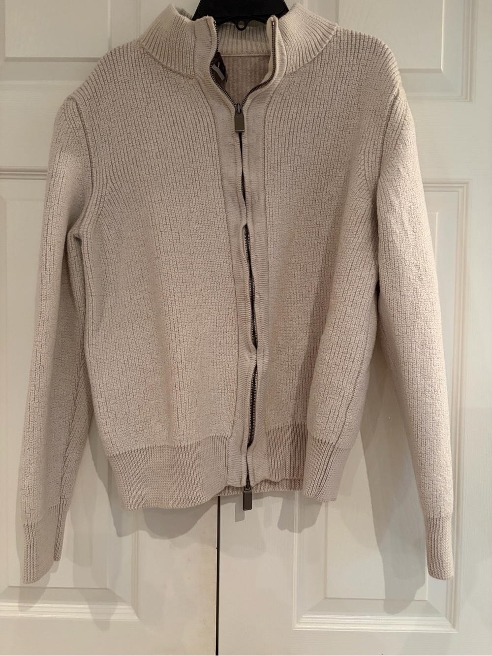 Canali Men's Light Cream Zip-Up Knit Sweater